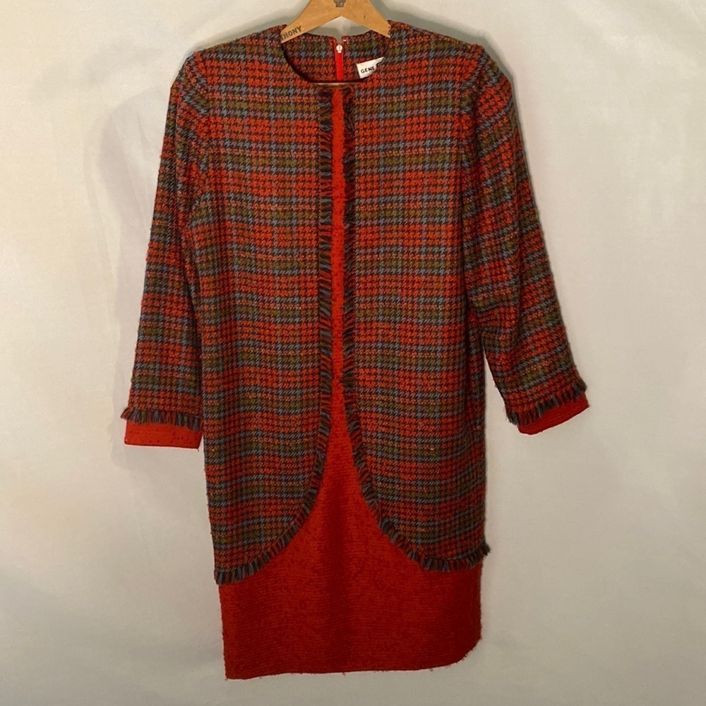 Gene Roye Vintage 1980s  A-Line Wool Dress Career Business Powersuit Red Size 8